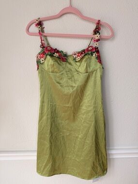 NWT Commense Green Satin Floral Embroidered Bustier Top Fairy Cottagecore Y2K